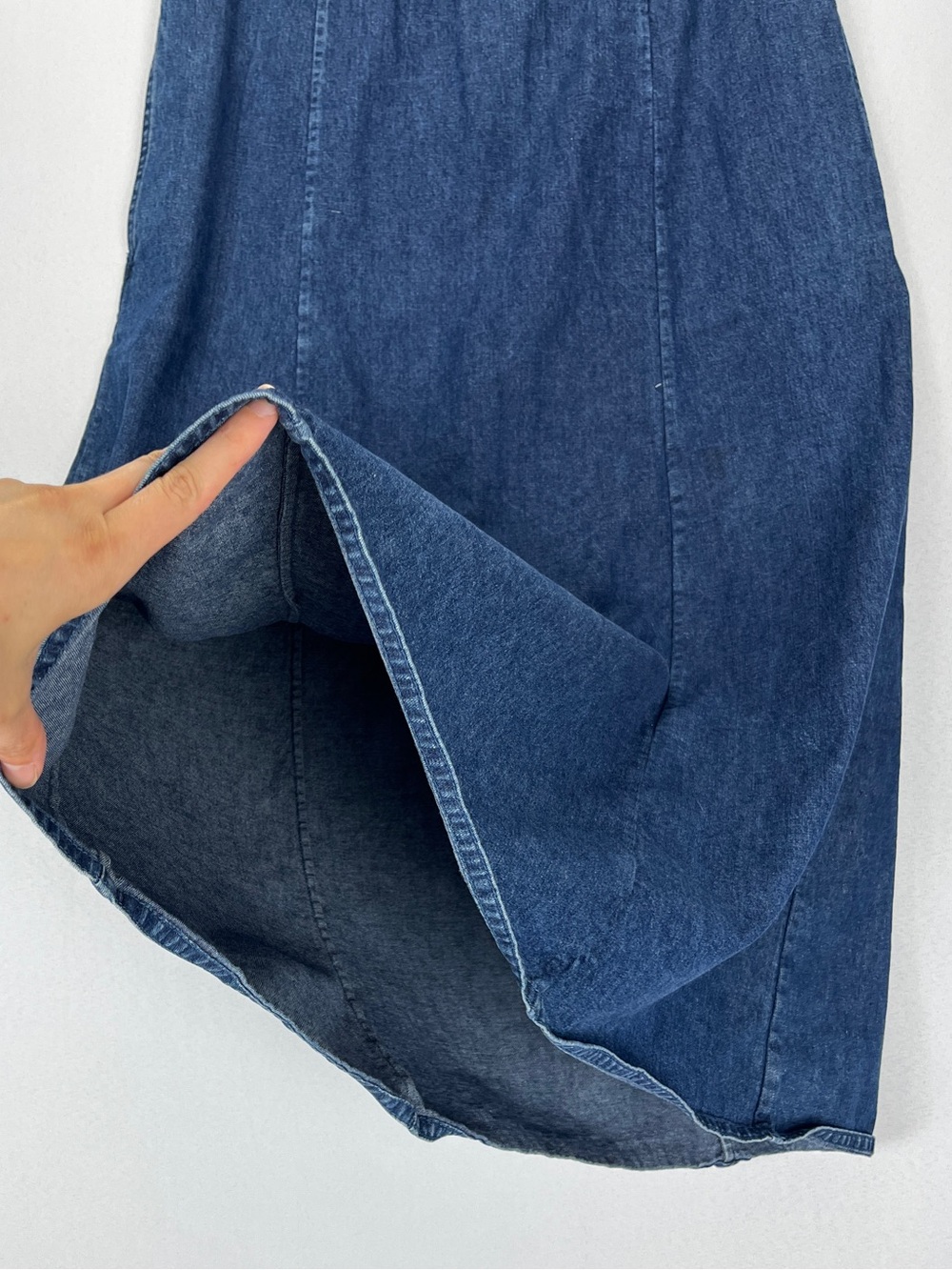 Orvis Denim Maxi Skirt Womens Size Small Medium Wash Jean Pockets 100% Cotton - Picture 4 of 7